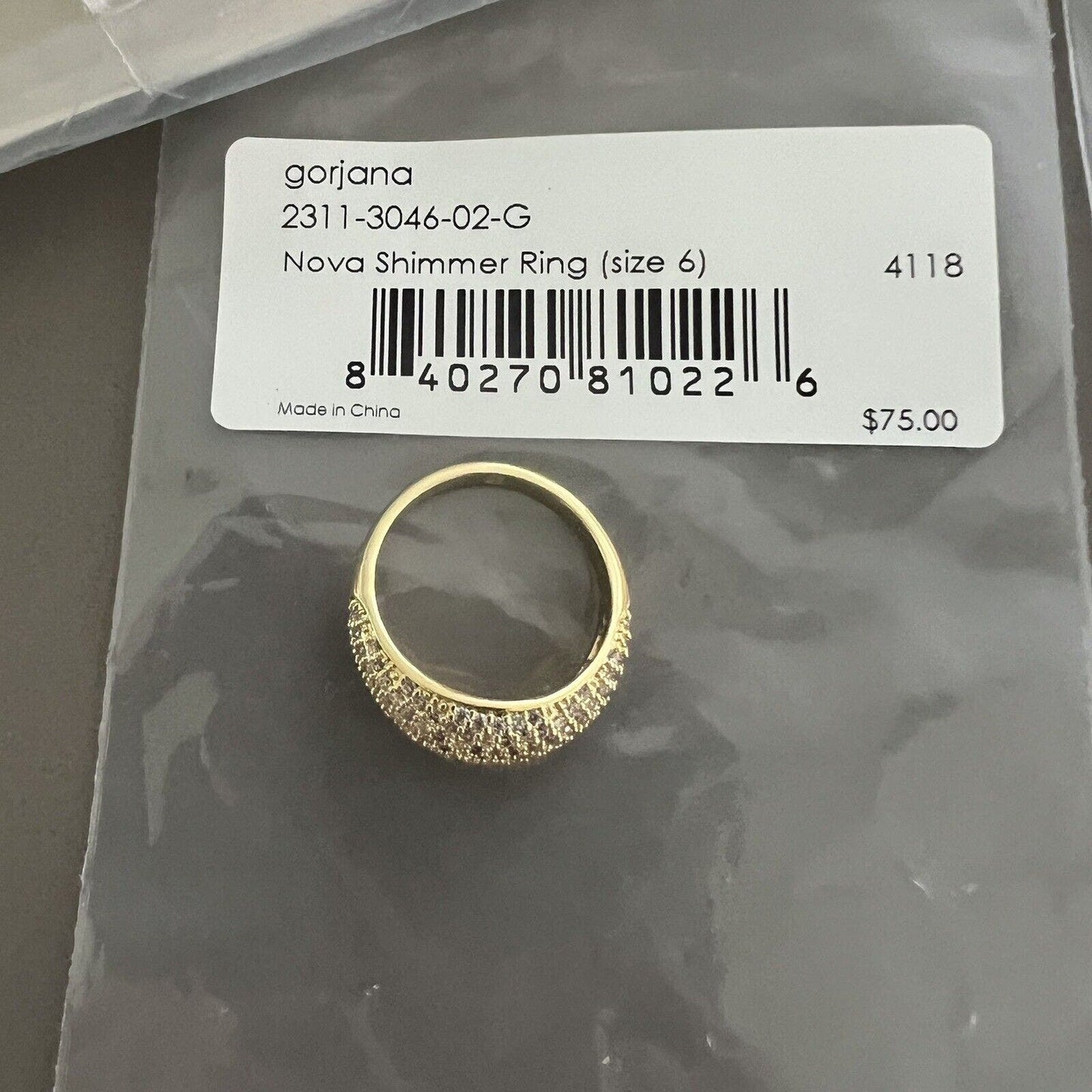 Gorjana Nova Shimmer Ring 18k Gold Plated Cubic Zirconia Party Jewelry Size 6