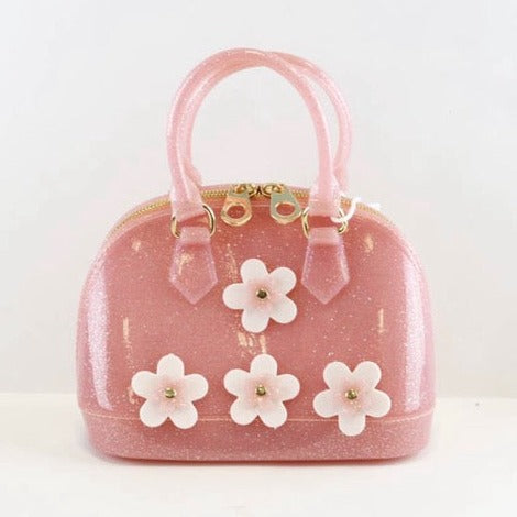 Kids Pink Floral Jelly Purse Bowling Bag