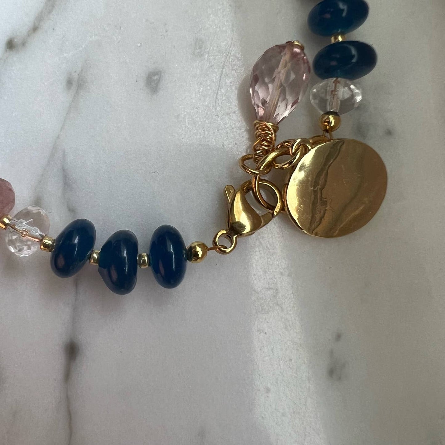 Handcrafted Gemstone Bracelet with Agate, Aquamarine and Rose Quartz