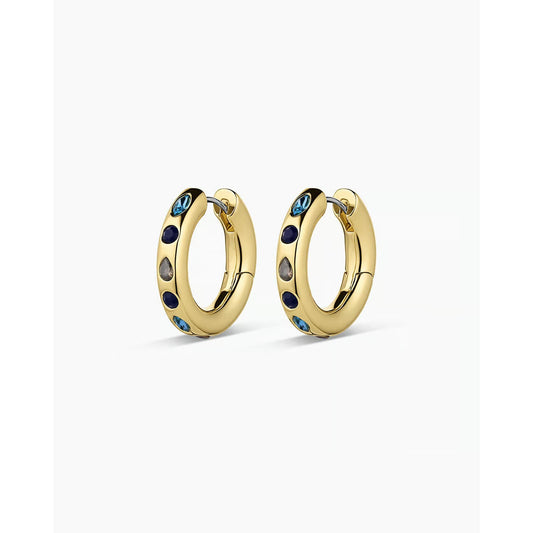 Gorjana Nova Hoops Blue Mix Crystals Gemstones 18k Gold Plated Earrings Jewelry