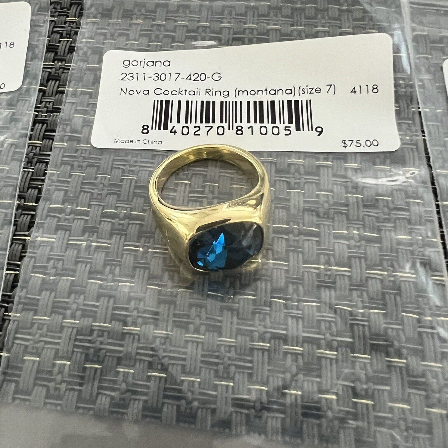 Gorjana Nova Cocktail Ring 18k Gold Plated Montana Blue Party Jewelry Size 7