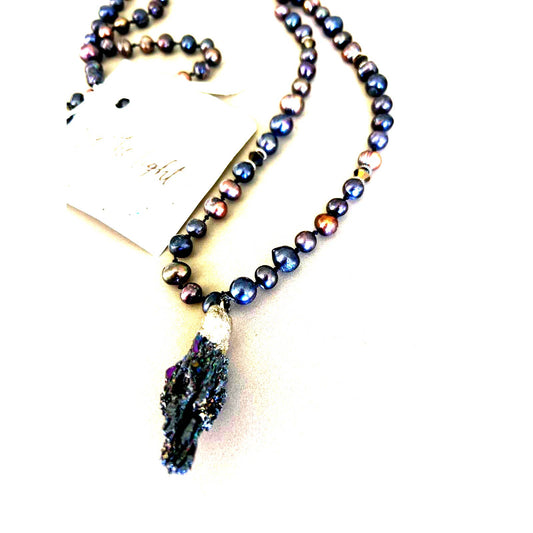 Freshwater pearl and Swarovski crystal mala necklace