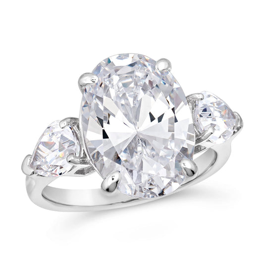 Victoria Oval Simulated Diamond Ring with Pear side stones