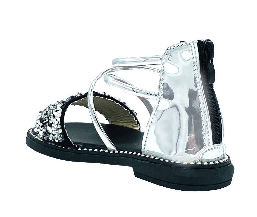 Girls Metallic Silver Glitter Sandals
