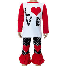 Girls LOVE Long Sleeve T Shirt & Heart Ruffle Pants Set